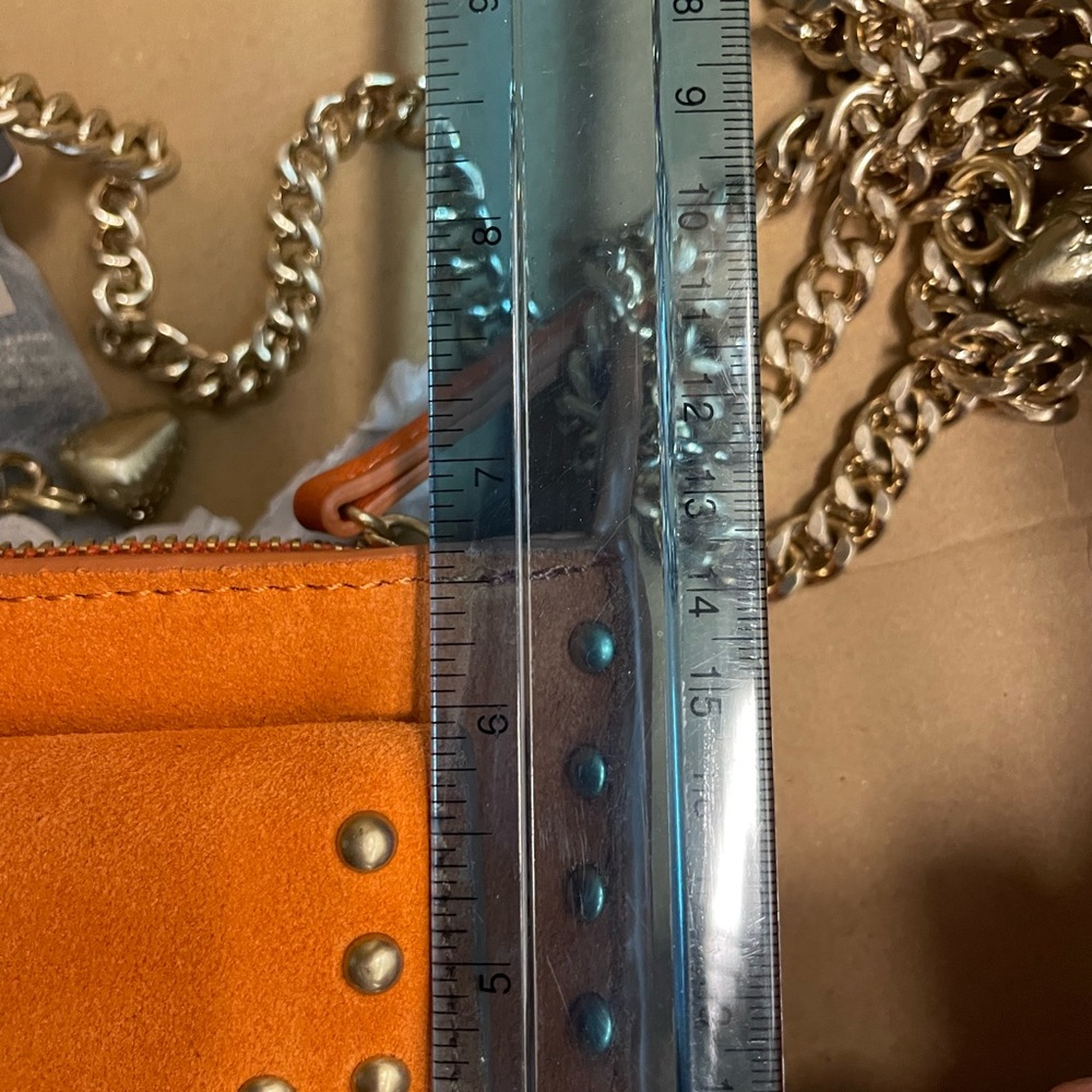 Zara Orange Suede Leather bag with gold chain - Picture 10 of 11